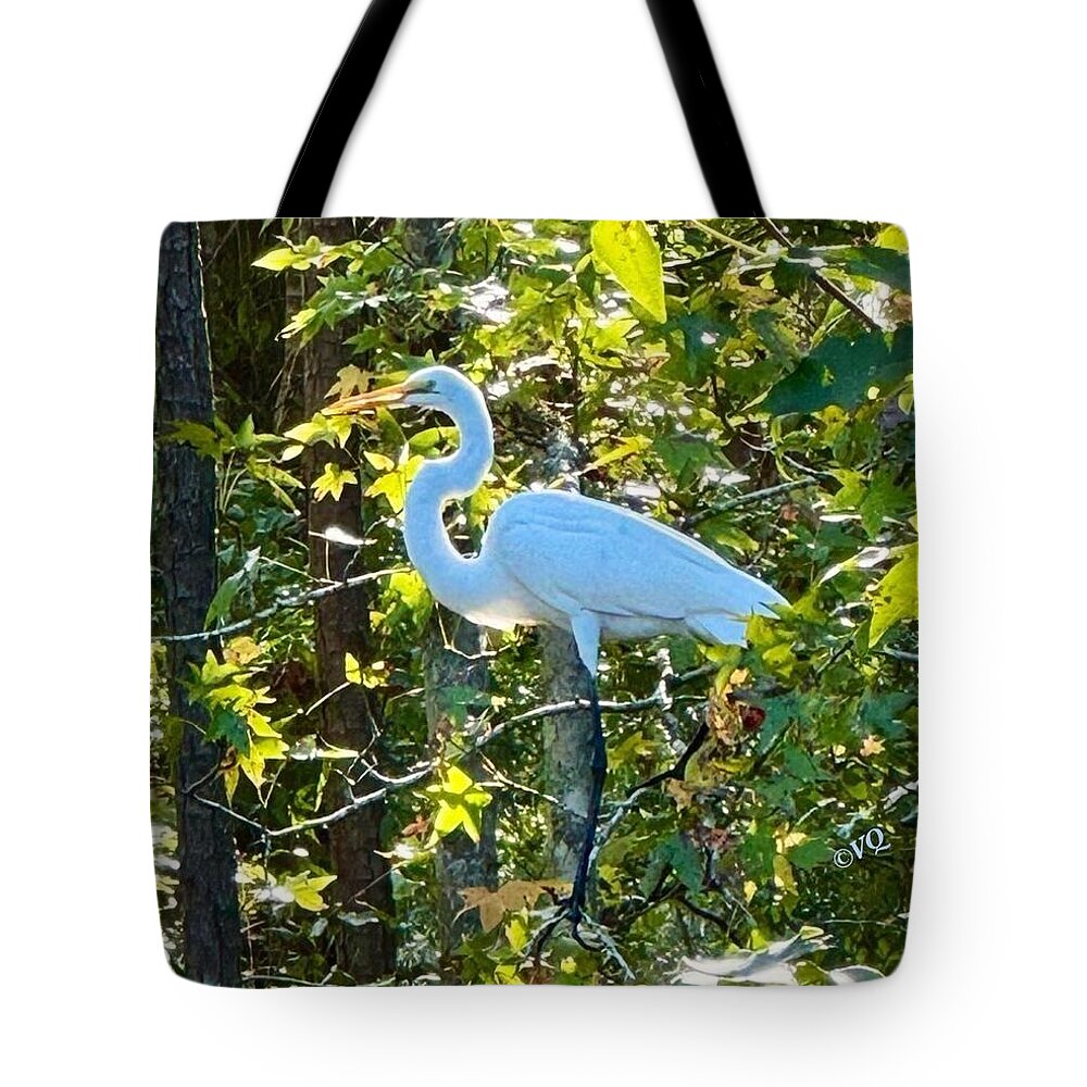 Egret Posing Among Lush Foliage - Tote Bag
