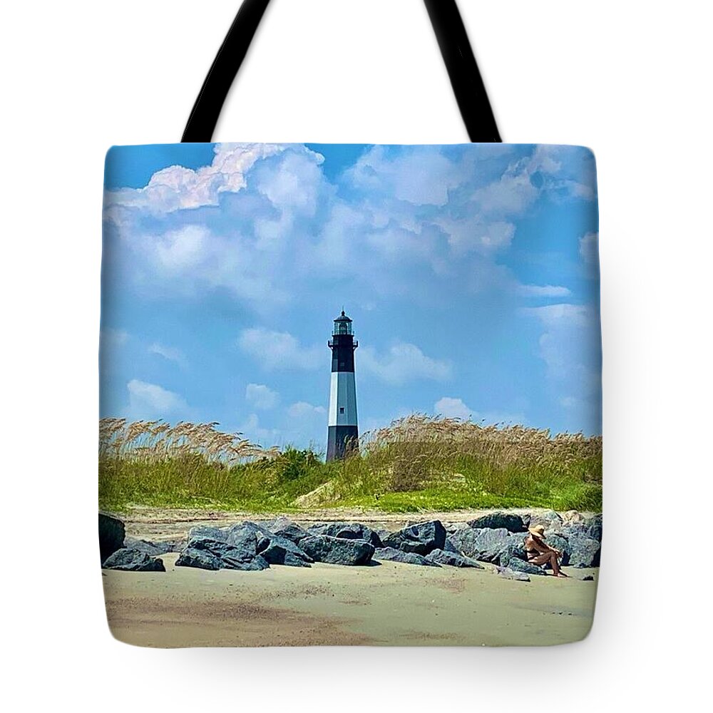 Serene Lighthouse by the Shoreline - Tote Bag