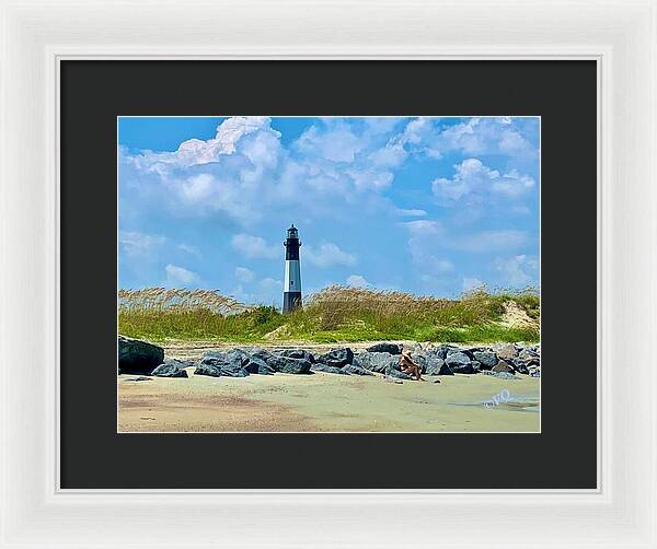 Serene Lighthouse by the Shoreline - Framed Print