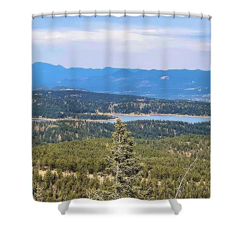 Serene Mountain Lake View - Shower Curtain