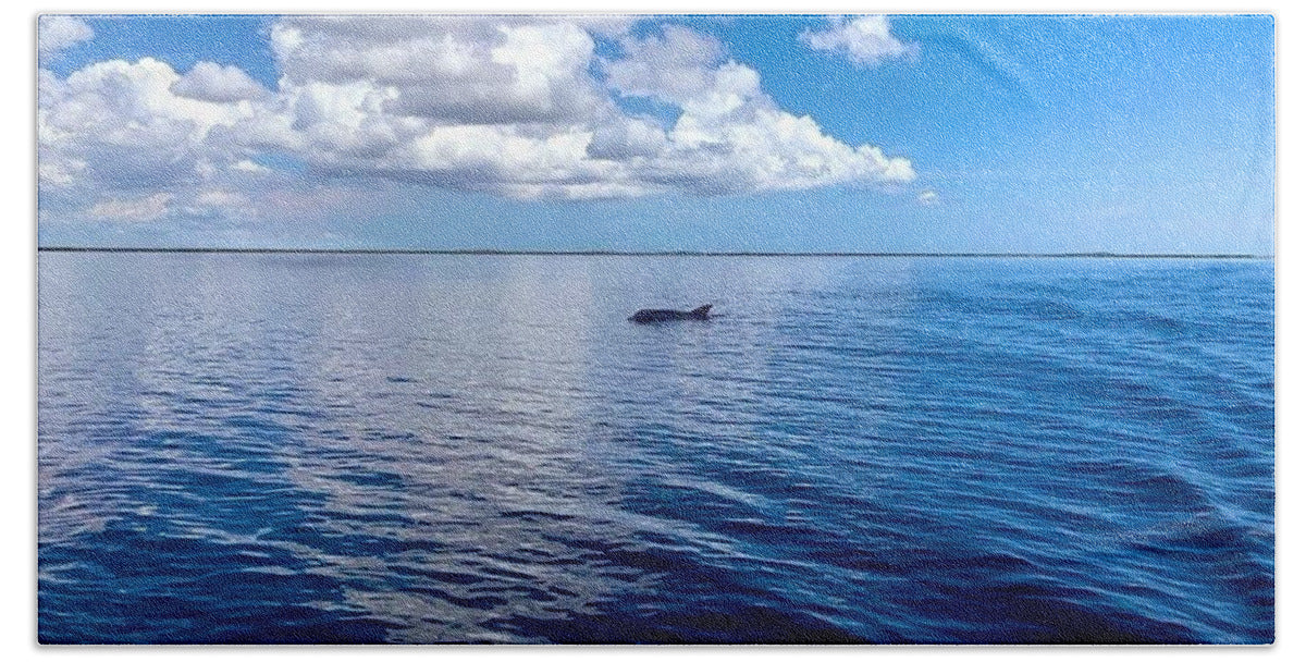 Tranquil Waters with Dolphin - Bath Towel