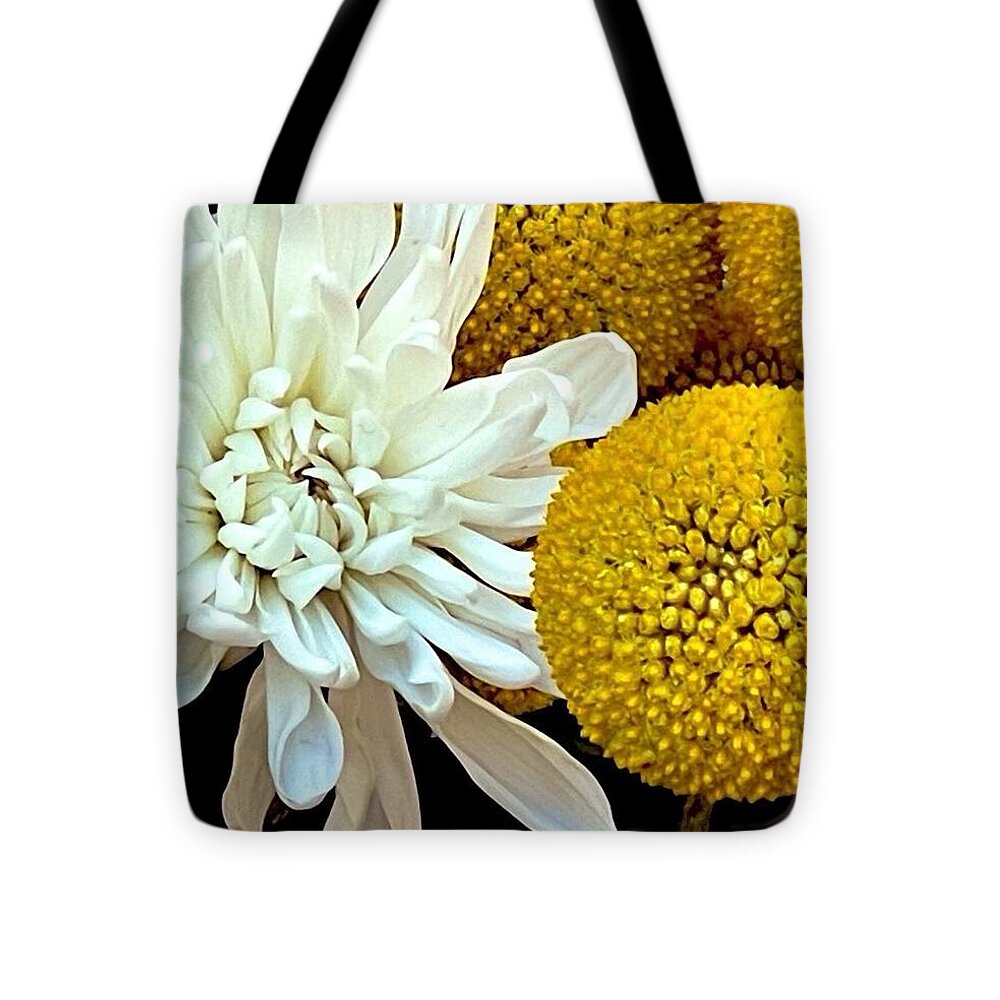 Chrysanthemum and Yellow Spheres - Tote Bag
