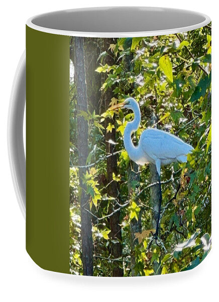 Egret Posing Among Lush Foliage - Mug