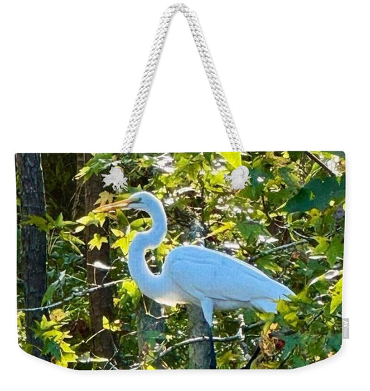 Egret Posing Among Lush Foliage - Weekender Tote Bag
