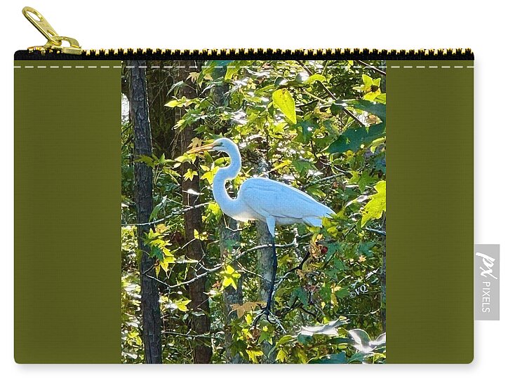 Egret Posing Among Lush Foliage - Zip Pouch