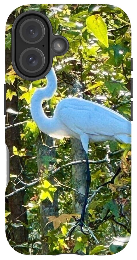 Egret Posing Among Lush Foliage - Phone Case