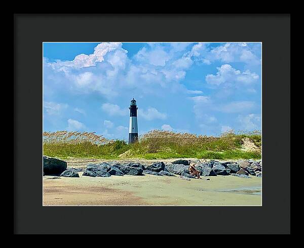 Lighthouse by a Tranquil Shoreline - Framed Print