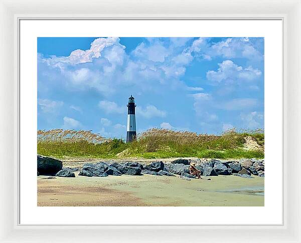 Lighthouse by a Tranquil Shoreline - Framed Print