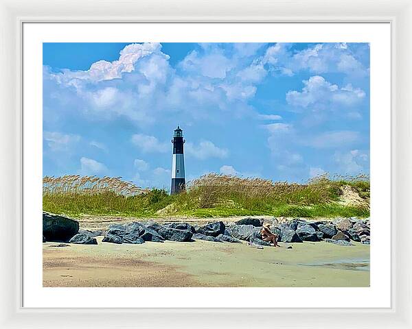 Lighthouse by a Tranquil Shoreline - Framed Print