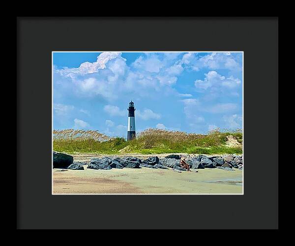 Lighthouse by a Tranquil Shoreline - Framed Print