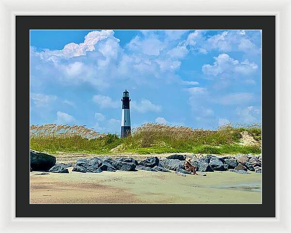 Lighthouse by a Tranquil Shoreline - Framed Print
