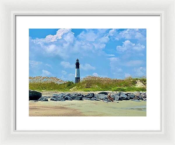 Lighthouse by a Tranquil Shoreline - Framed Print