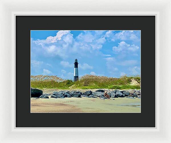Lighthouse by a Tranquil Shoreline - Framed Print