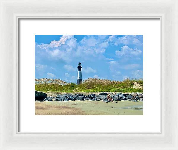 Lighthouse by a Tranquil Shoreline - Framed Print