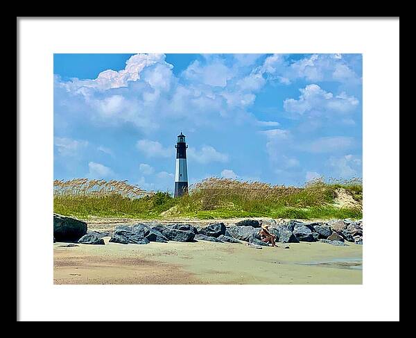 Lighthouse by a Tranquil Shoreline - Framed Print