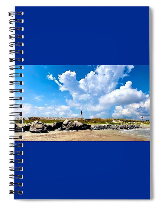 Lighthouse Under Expansive Sky - Spiral Notebook