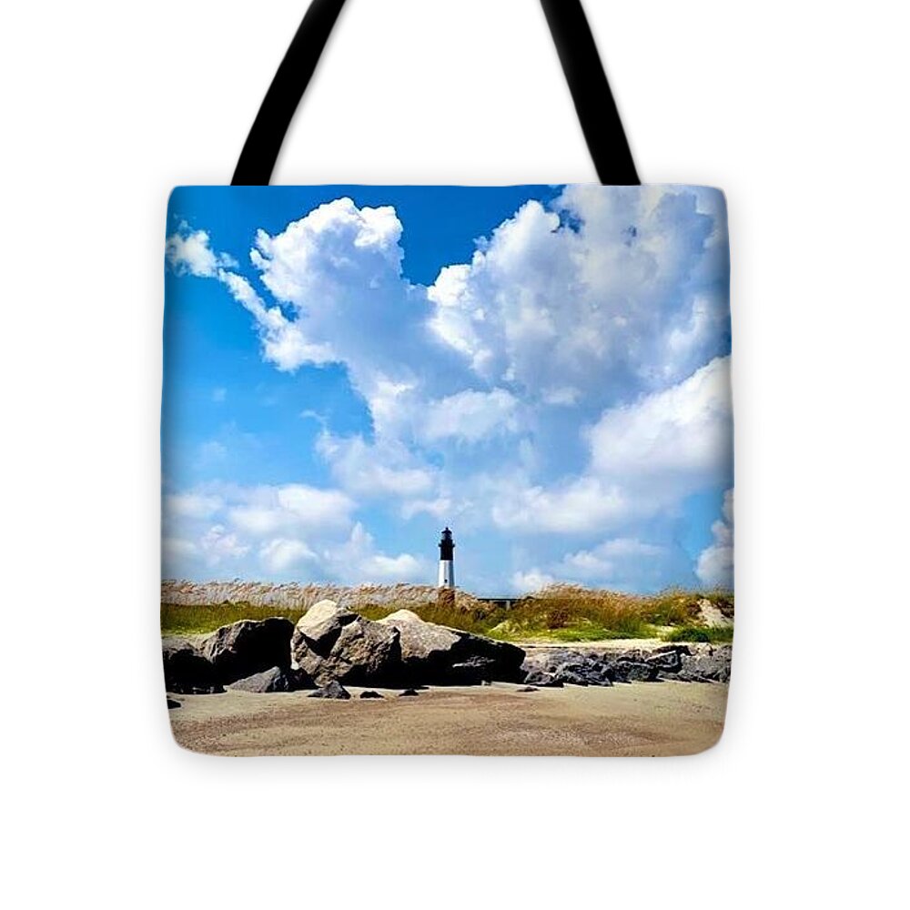 Lighthouse Under Expansive Sky - Tote Bag
