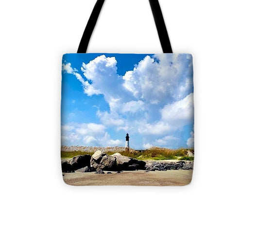Lighthouse Under Expansive Sky - Tote Bag