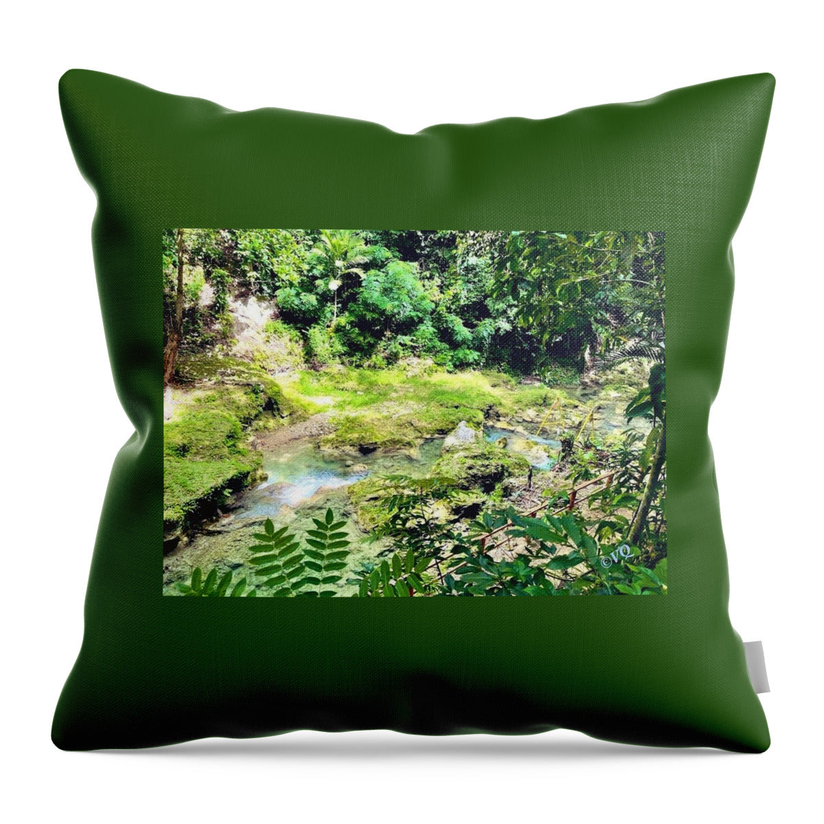 Lush Jungle Stream - Throw Pillow