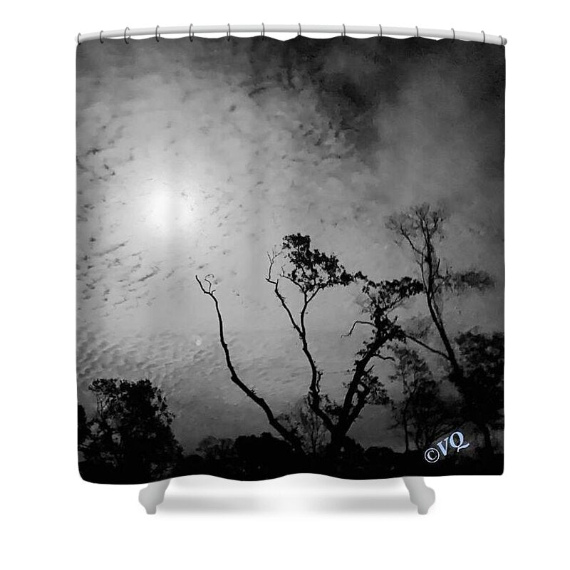Moonlit Night with Silhouetted Trees - Shower Curtain