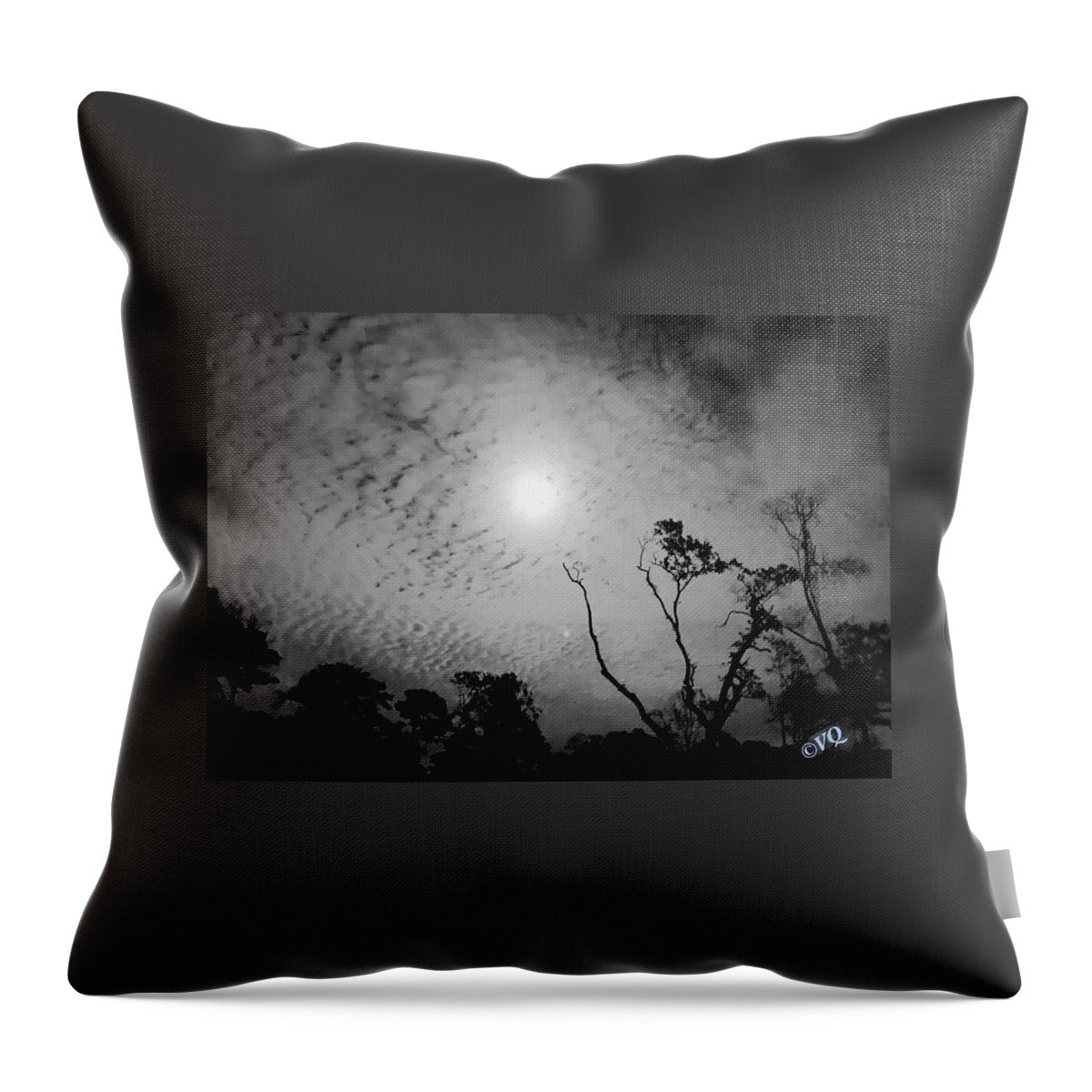 Moonlit Night with Silhouetted Trees - Throw Pillow