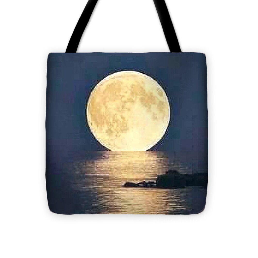 Moonrise Over Tranquil Waters - Tote Bag