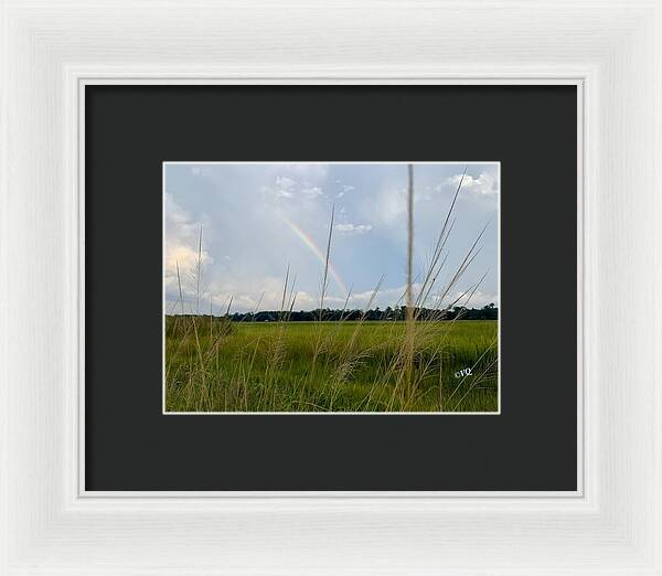 Rainbow Over Peaceful Meadow - Framed Print