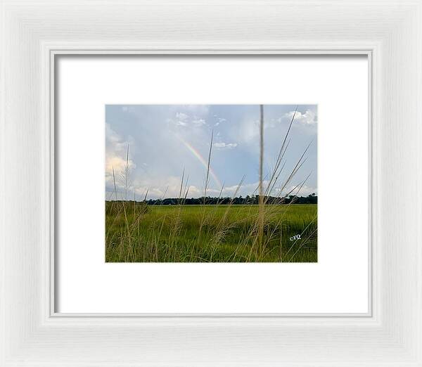 Rainbow Over Peaceful Meadow - Framed Print