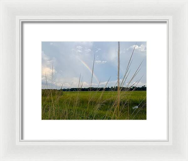 Rainbow Over Peaceful Meadow - Framed Print