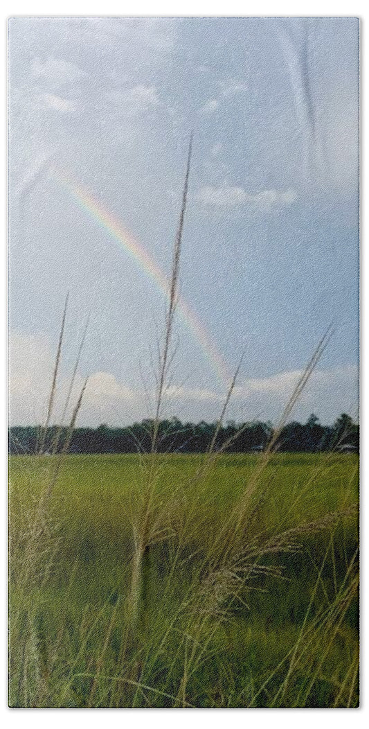 Rainbow Over Peaceful Meadow - Bath Towel