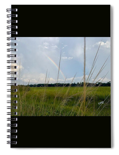 Rainbow Over Peaceful Meadow - Spiral Notebook