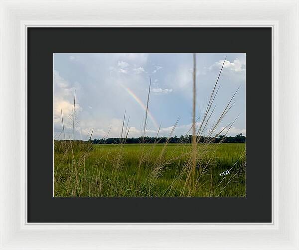 Rainbow Over Peaceful Meadow - Framed Print