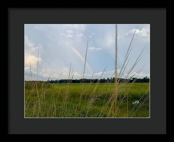 Rainbow Over Peaceful Meadow - Framed Print