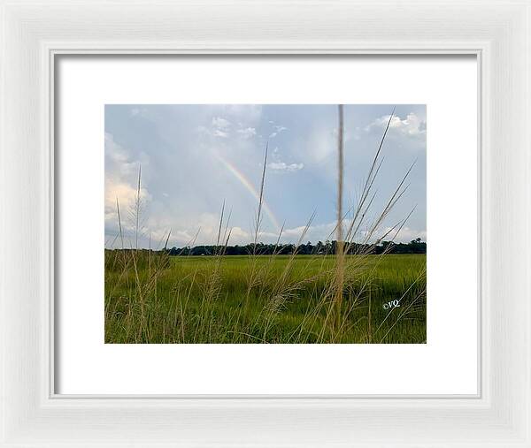 Rainbow Over Peaceful Meadow - Framed Print