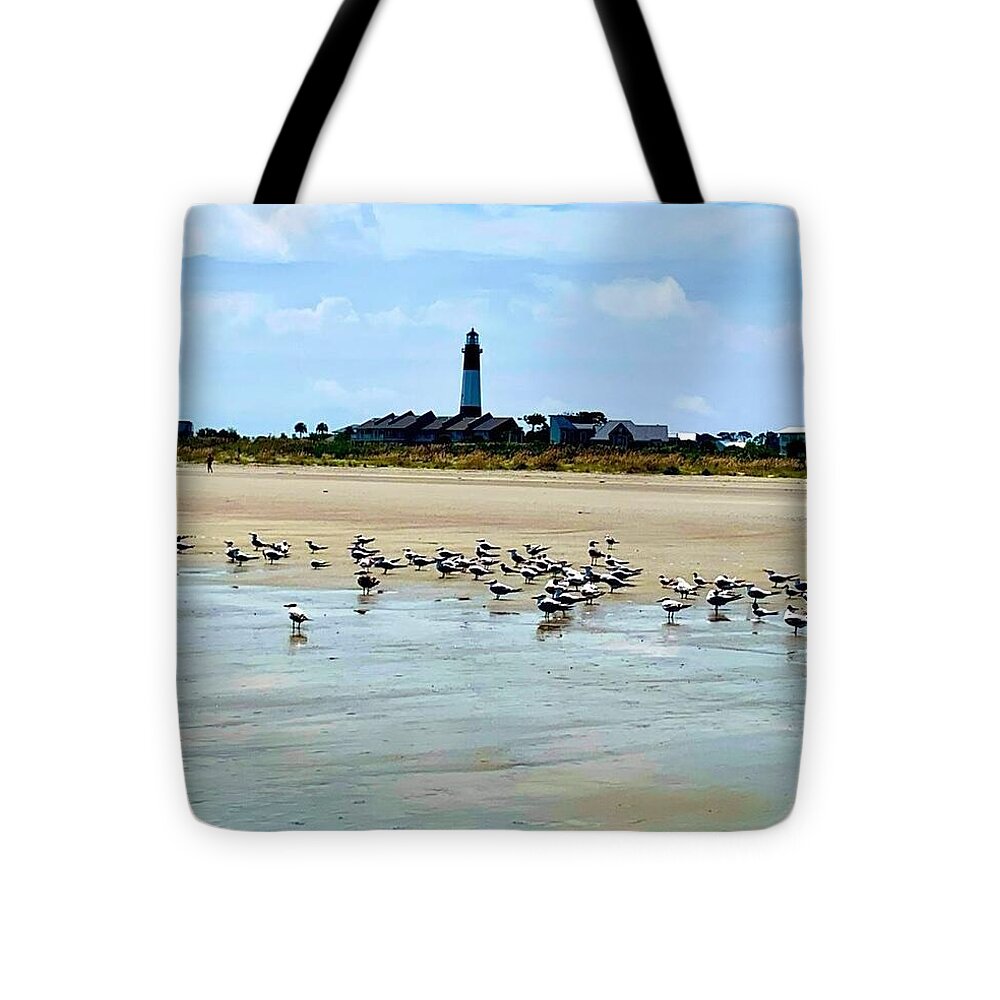 Seagulls on a Sandy Shoreline - Tote Bag