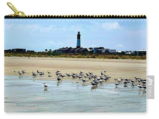 Seagulls on a Sandy Shoreline - Zip Pouch