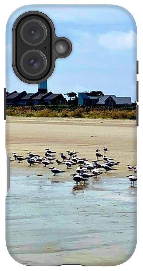Seagulls on a Sandy Shoreline - Phone Case