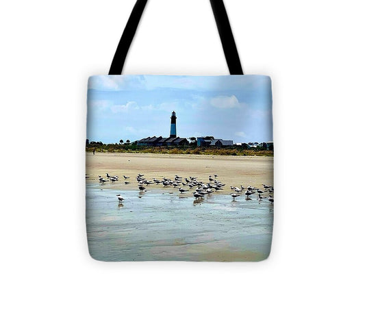 Seagulls on a Sandy Shoreline - Tote Bag