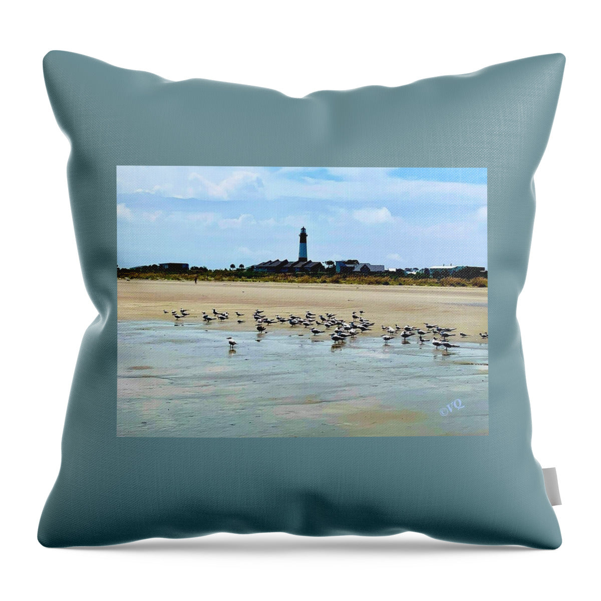 Seagulls on a Sandy Shoreline - Throw Pillow