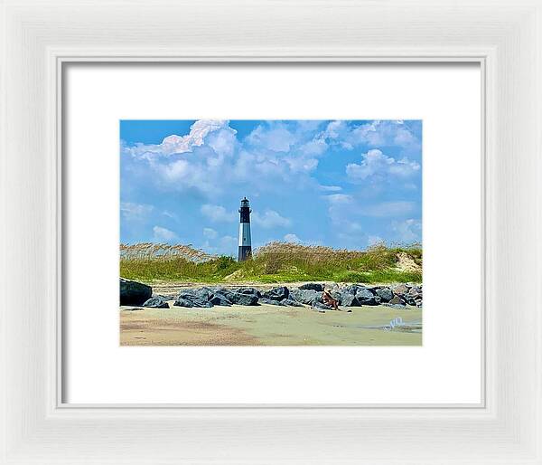 Serene Lighthouse by the Shoreline - Framed Print