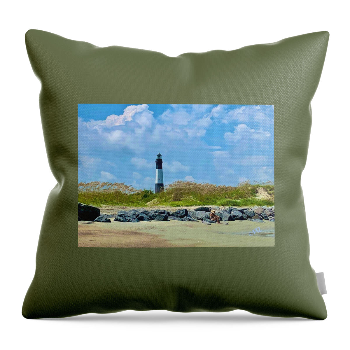 Serene Lighthouse by the Shoreline - Throw Pillow