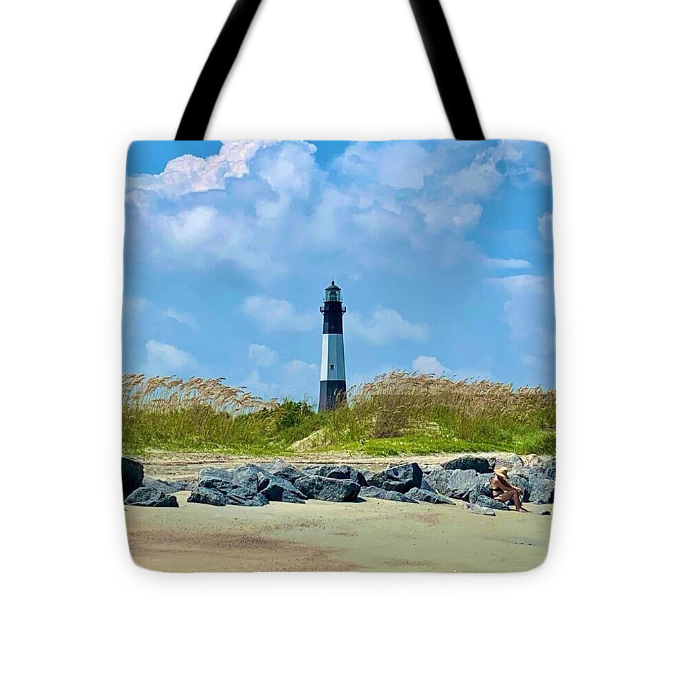 Serene Lighthouse by the Shoreline - Tote Bag