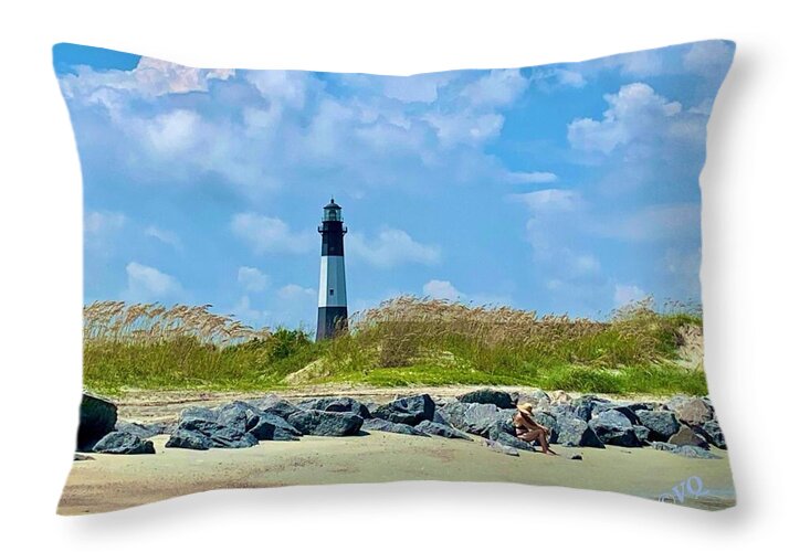 Serene Lighthouse by the Shoreline - Throw Pillow