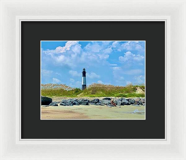 Serene Lighthouse by the Shoreline - Framed Print
