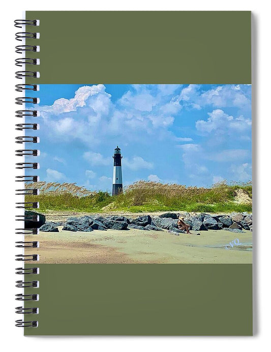 Serene Lighthouse by the Shoreline - Spiral Notebook
