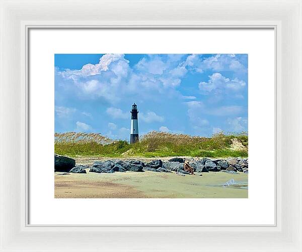 Serene Lighthouse by the Shoreline - Framed Print