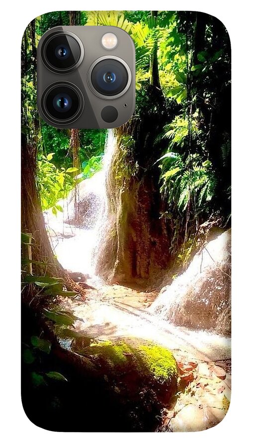 Sunlit Jungle Waterfall - Phone Case