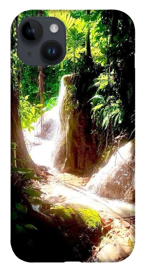 Sunlit Jungle Waterfall - Phone Case