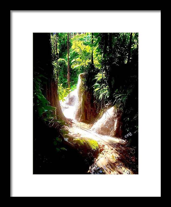 Sunlit Jungle Waterfall - Framed Print