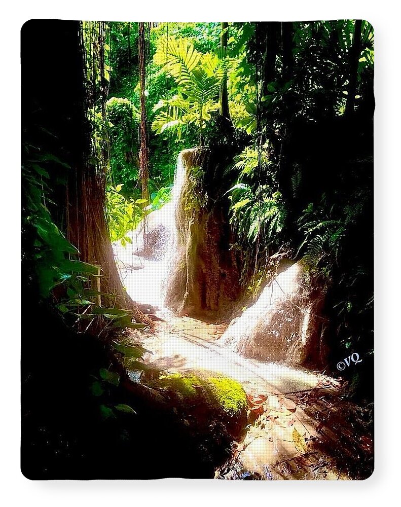 Sunlit Jungle Waterfall - Blanket